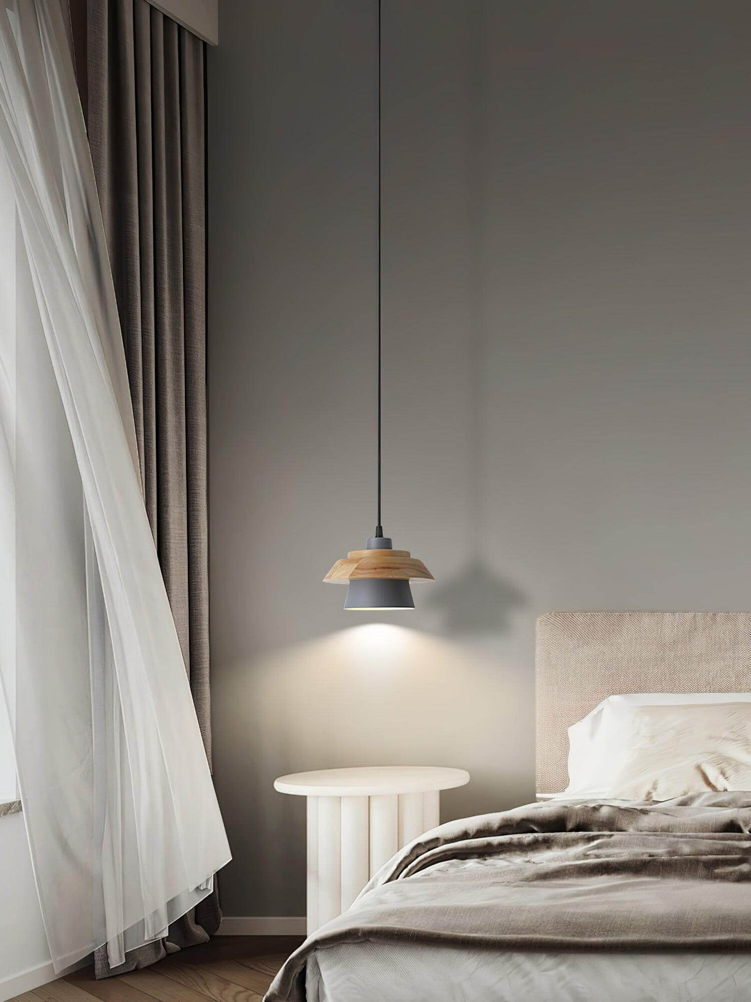 Stylowa lampa wisząca: połączenie drewna i kamienia