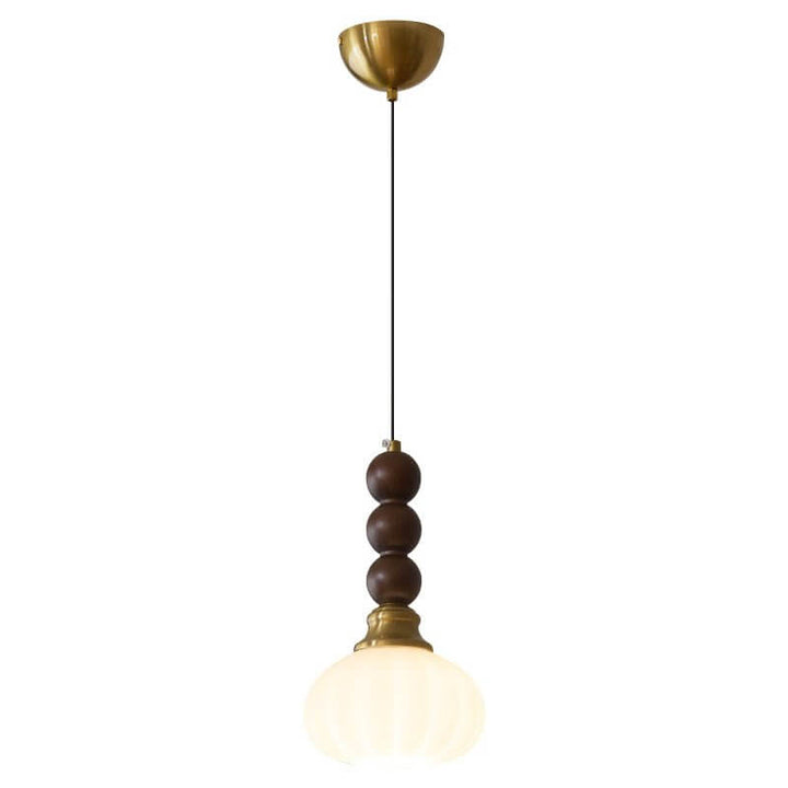 Elegancka szklana, drewniana i metalowa lampa wisząca