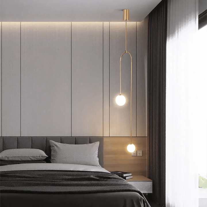 Nowoczesna Lampa Wisząca U, 2 Kule Szkło