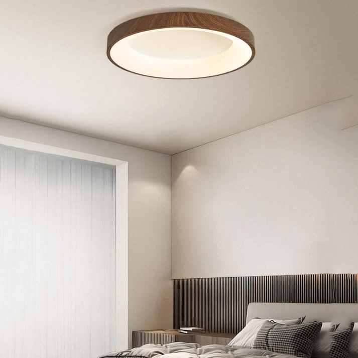 Okrągła Lampa Sufitowa LED z Naturalnego Drewna - Nowoczesne Oświetlenie do Sypialni