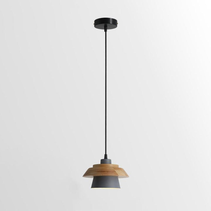 Drewniana Lampa Wisząca z Elementami Kamienia