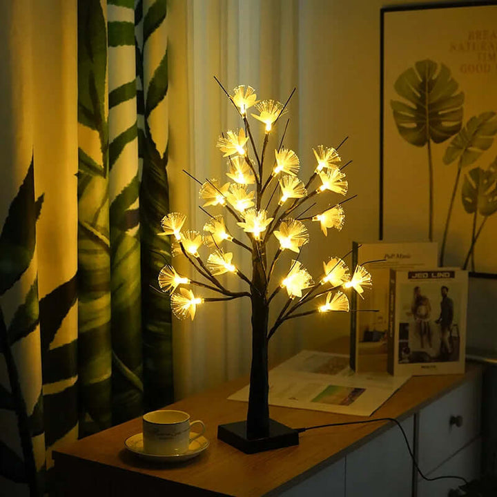 Lampa światłowodowa z brzozy w kształcie kwiatów w kolorze białym