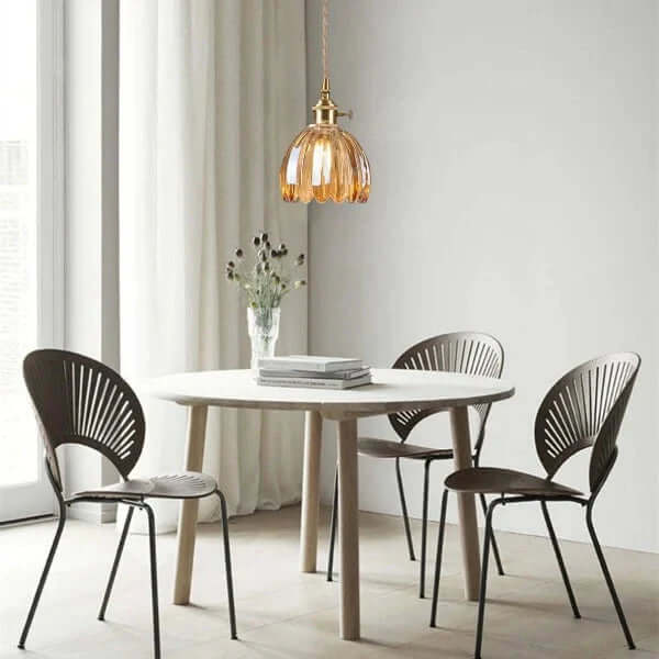 Japońska Retro Szklana Lampa Wisząca z Motywem Kwiatowym