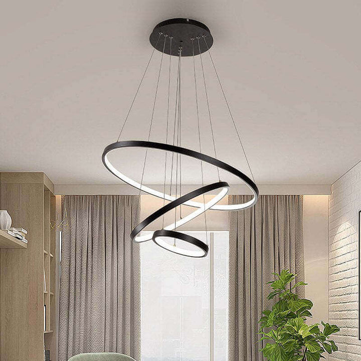 Nowoczesna lampa sufitowa z 3 pierścieniami - Czarna