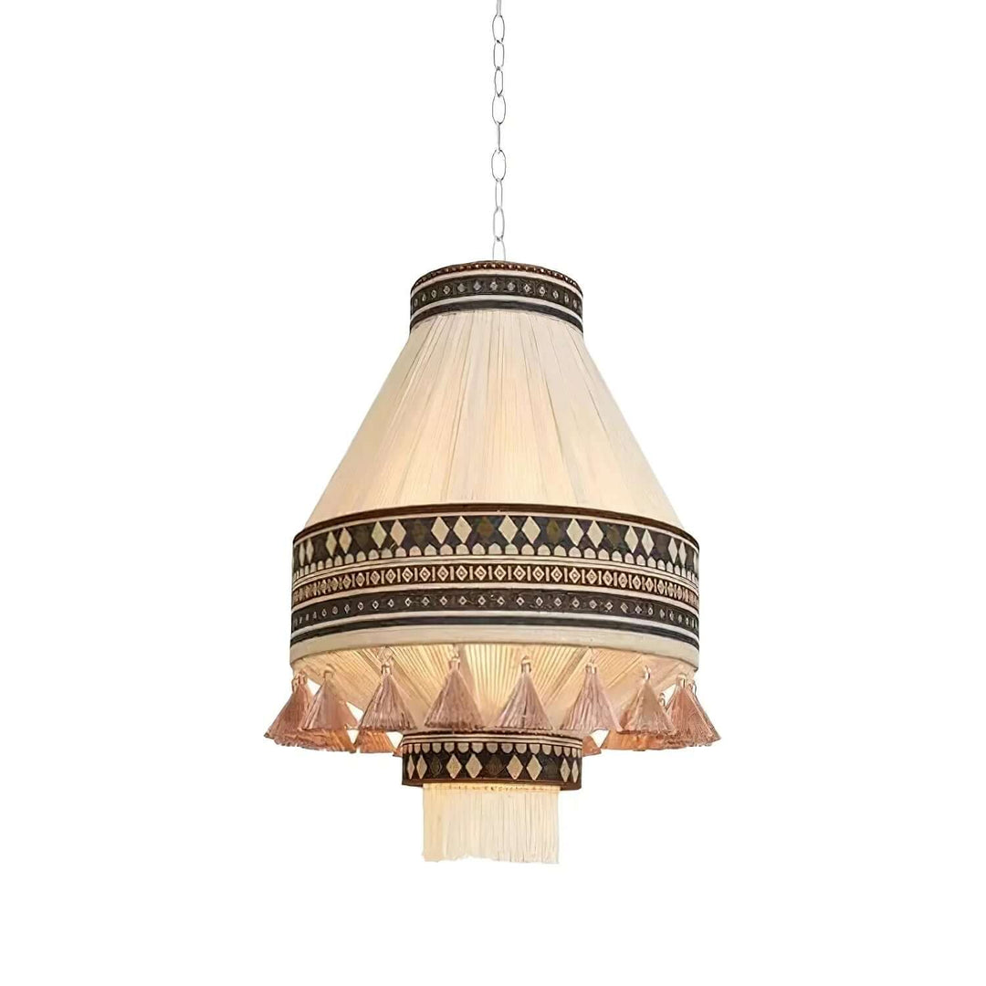 Lampa wisząca boho z frędzlami w kolorze beżowym
