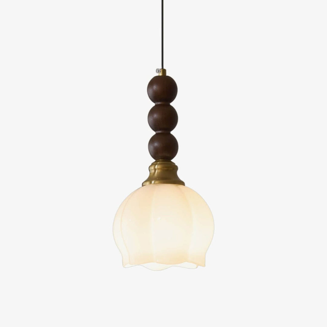 Elegancka szklana, drewniana i metalowa lampa wisząca