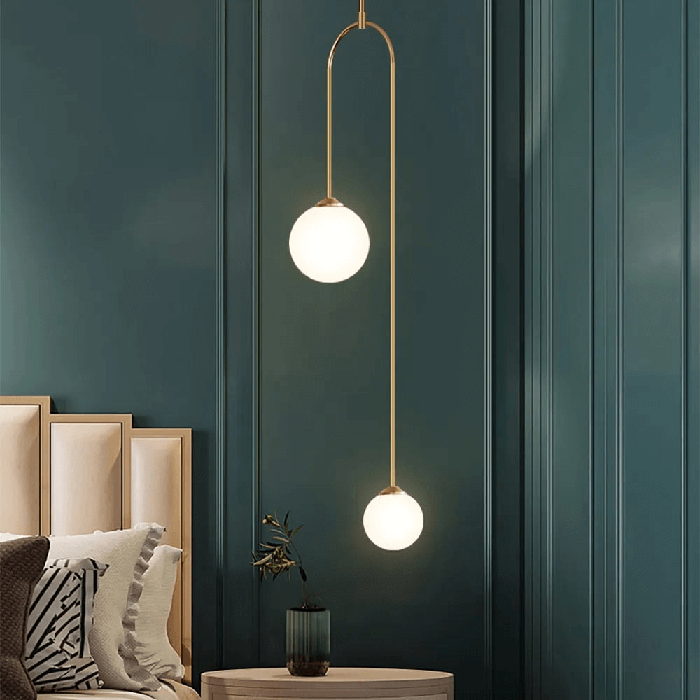 Nowoczesna Lampa Wisząca U, 2 Kule Szkło