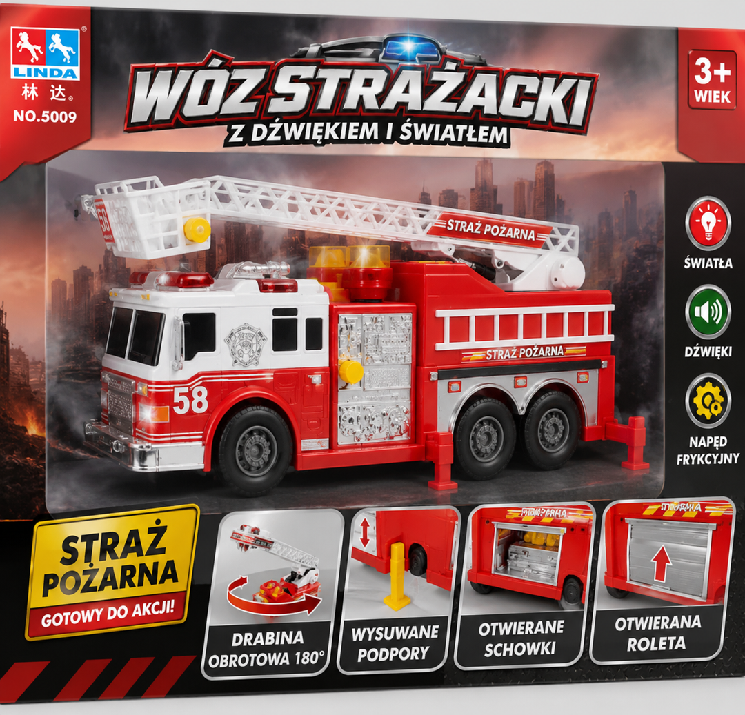 Zabawka Straż Pożarna XL - 84 cm z Światłami i Syrenami