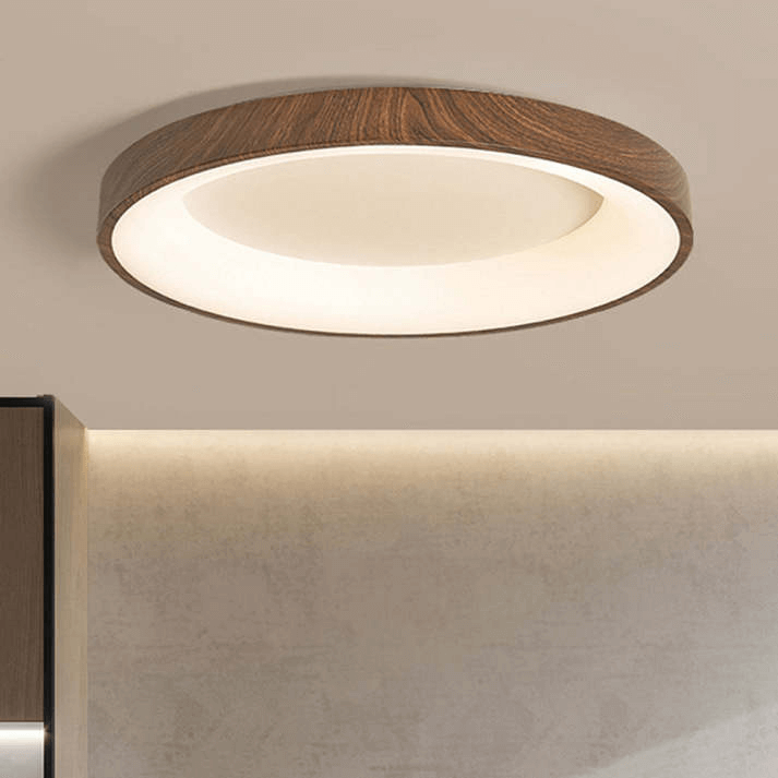 Okrągła Lampa Sufitowa LED z Naturalnego Drewna - Nowoczesne Oświetlenie do Sypialni
