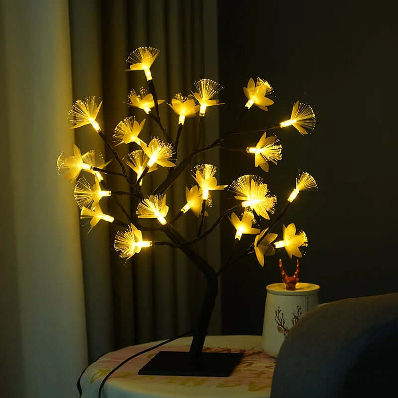 Lampa światłowodowa z brzozy w kształcie kwiatów w kolorze białym