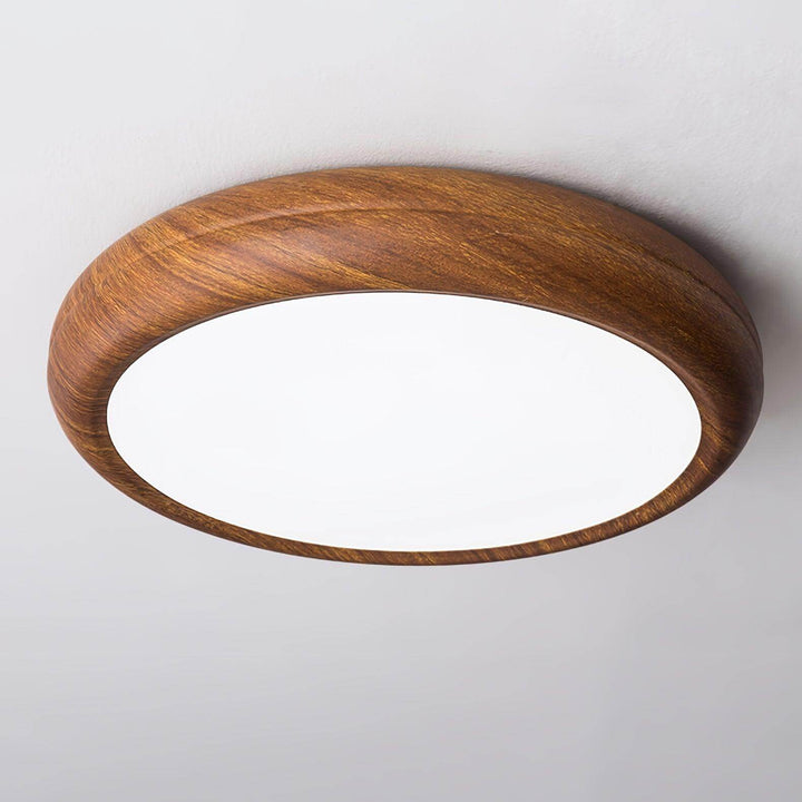 Lampa sufitowa okrągła drewniana, w sypialni