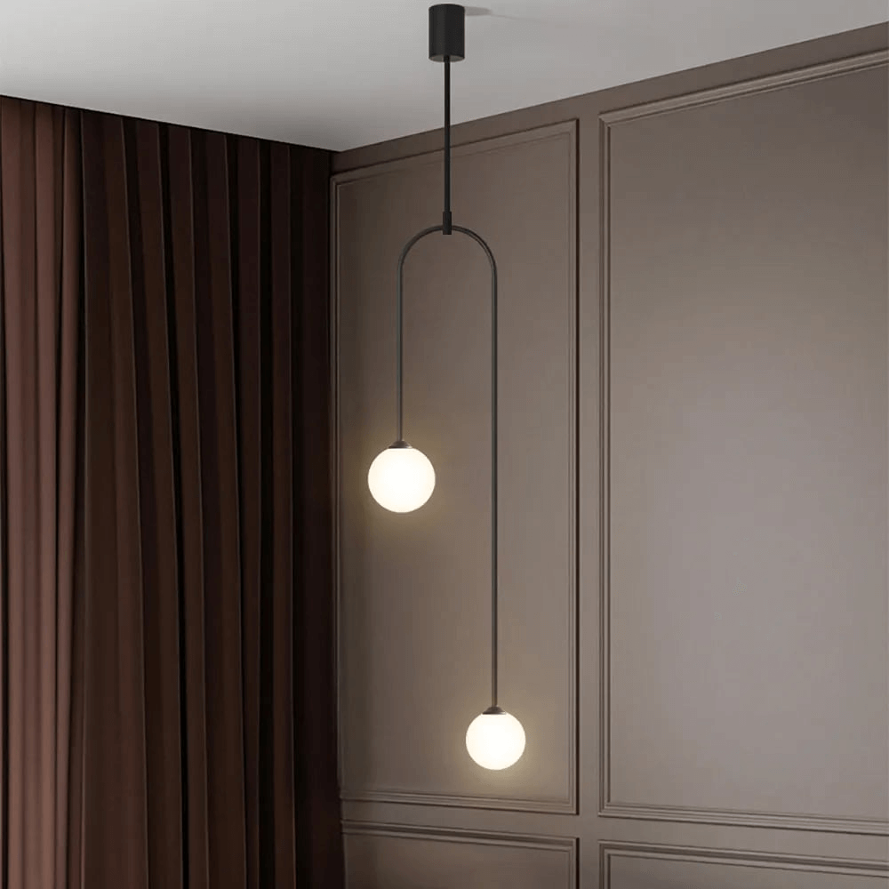 Nowoczesna Lampa Wisząca U, 2 Kule Szkło