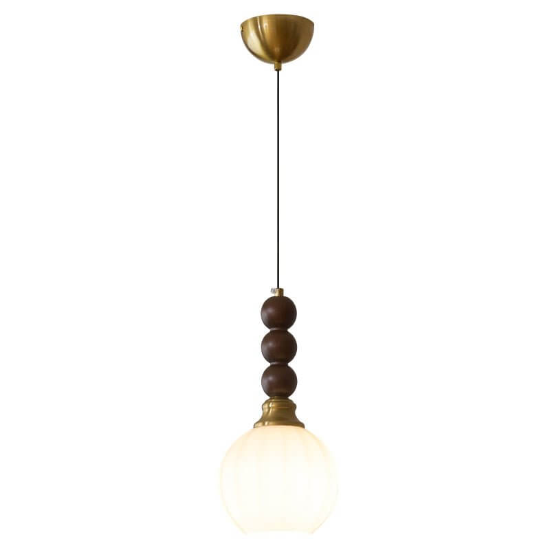 Elegancka szklana, drewniana i metalowa lampa wisząca