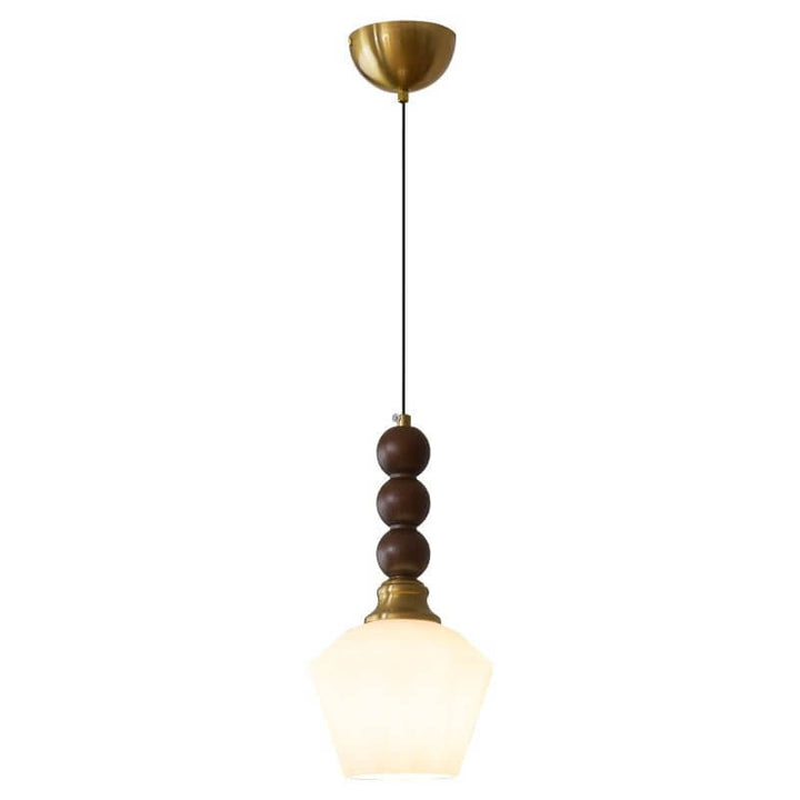 Elegancka szklana, drewniana i metalowa lampa wisząca