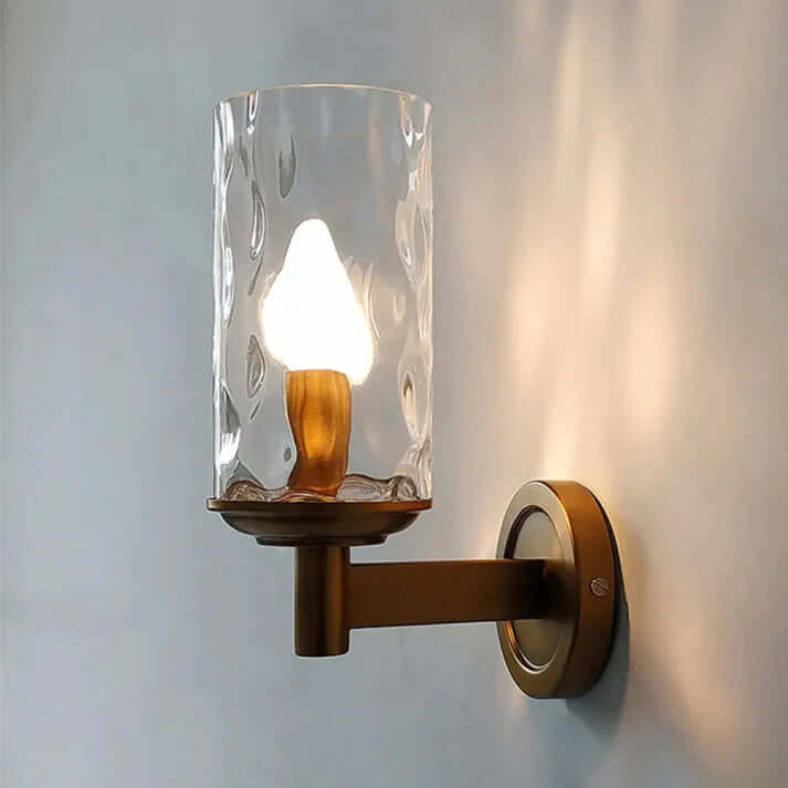Szklana lampa ścienna retro z podstawą z kutego żelaza