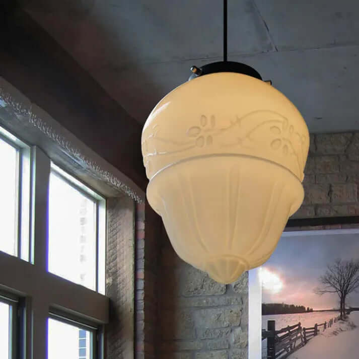 Wisząca lampa geometryczna z mlecznego białego szkła w stylu vintage