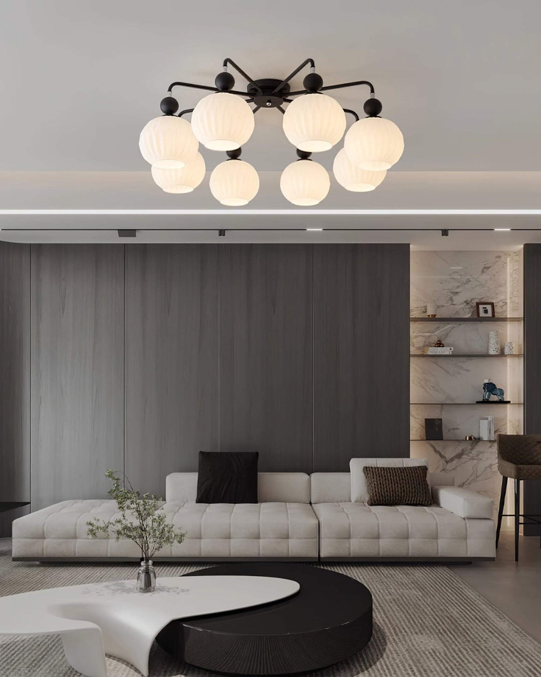 Nowoczesna lampa sufitowa Rylee, czarny wariant 8-głowicowy