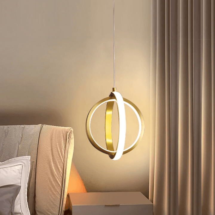 Wisząca Lampa LED z Dwoma Pierścieniami - Złoty Design