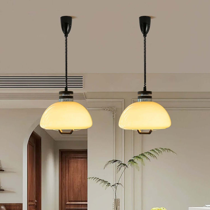Lampa wisząca Vela Pudding z drewna i szkła
