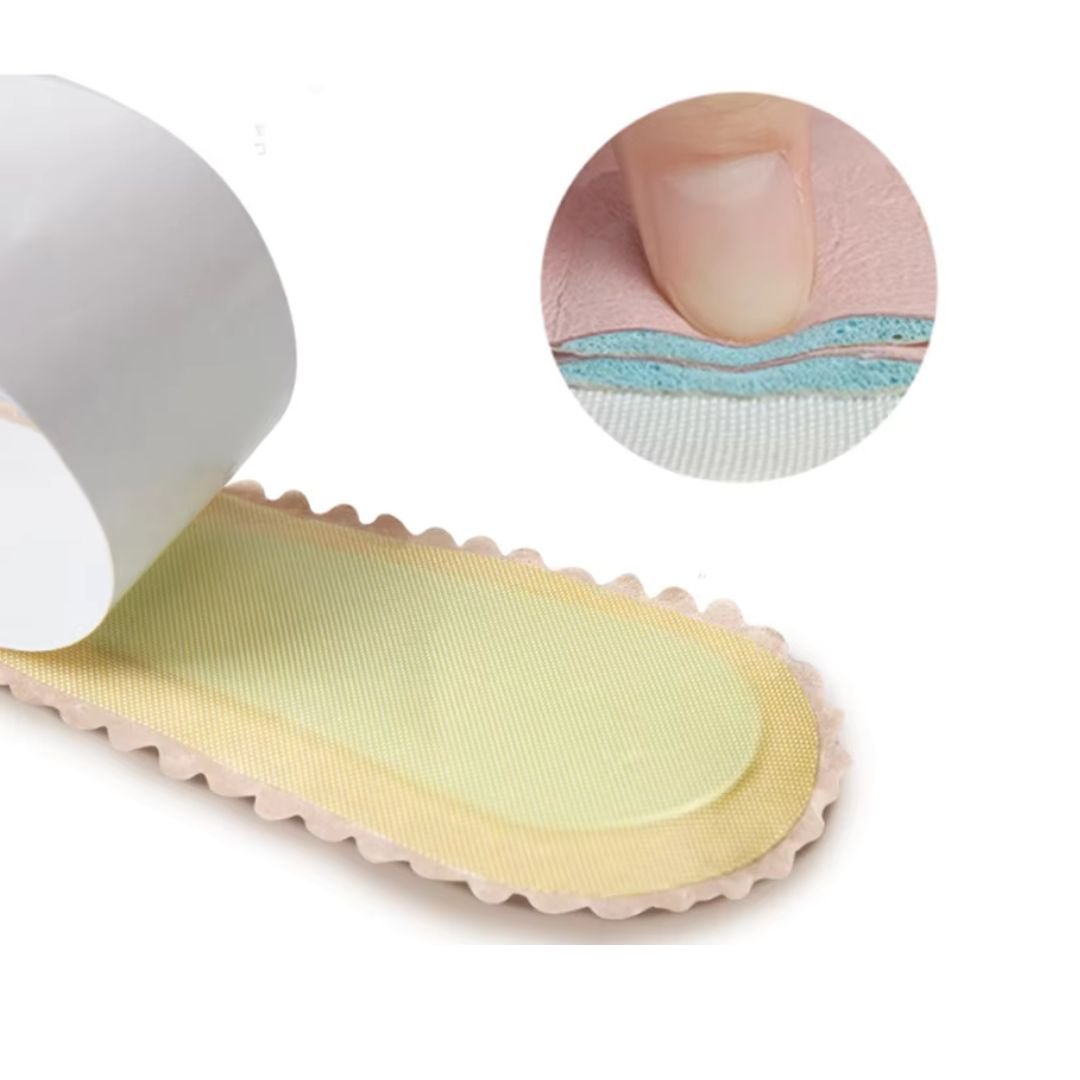 Wkładki z pianki pamięciowej dla komfortu w wysokich obcasach, regulowane, antypoślizgowe, niewidoczne, oddychające.