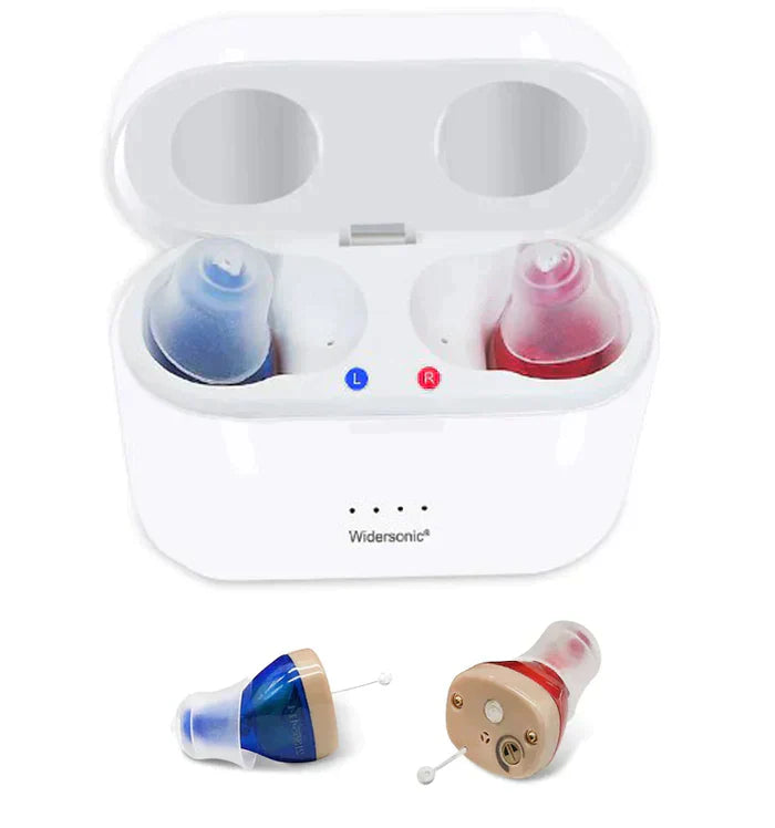 Dyskretny, ładowalny aparat słuchowy V30 do kanału słuchowego, nowoczesny design, izolacja akustyczna dla sportu i dobrego samopoczucia.