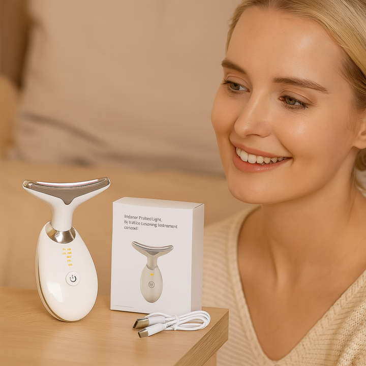 Urządzenie do masażu LED, ergonomiczny design, twarz i szyja, kolorowe światło do pielęgnacji przeciwstarzeniowej i naturalnego blasku.