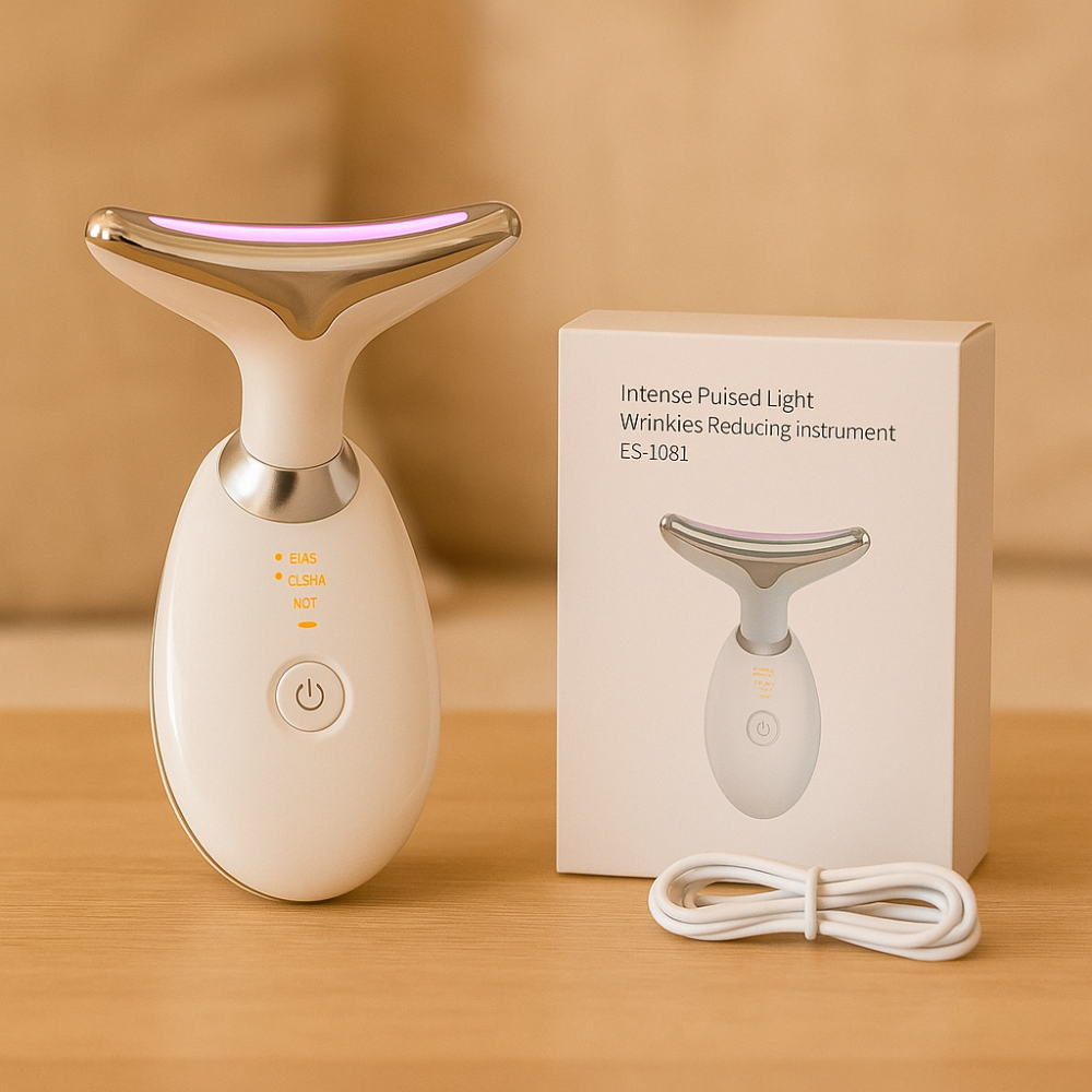 Urządzenie do masażu LED, ergonomiczny design, twarz i szyja, kolorowe światło do pielęgnacji przeciwstarzeniowej i naturalnego blasku.