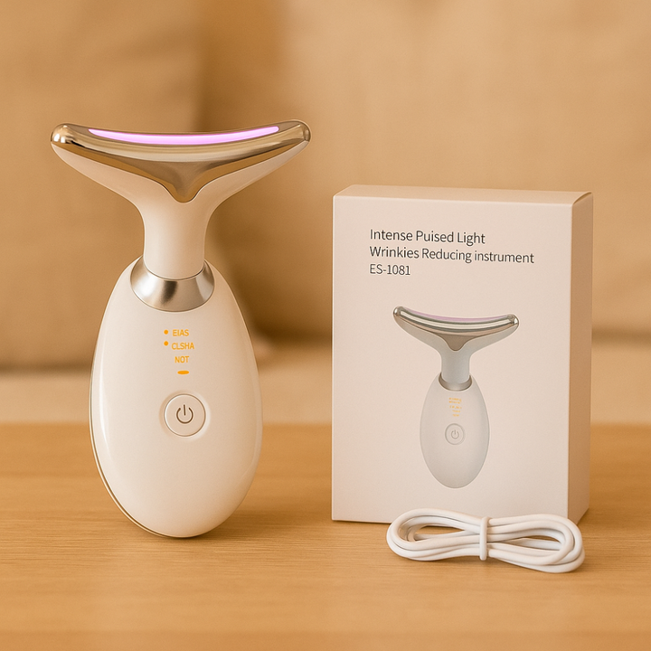 Urządzenie do masażu LED, ergonomiczny design, twarz i szyja, kolorowe światło do pielęgnacji przeciwstarzeniowej i naturalnego blasku.