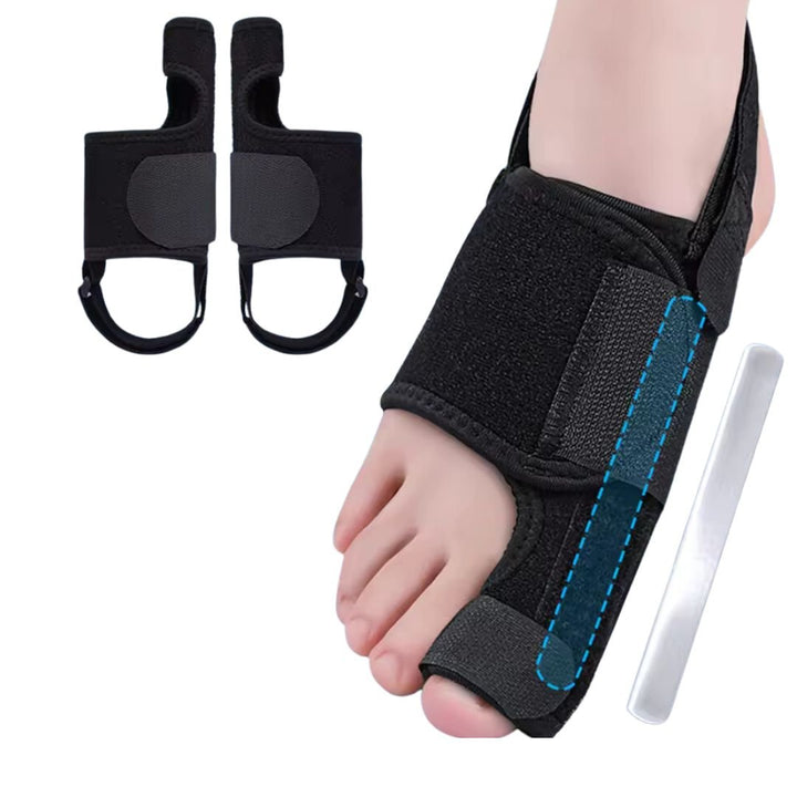 Ergonomiczna, czarna szyna na haluksy, nocna ulga dzięki regulowanemu designowi dla kobiet.