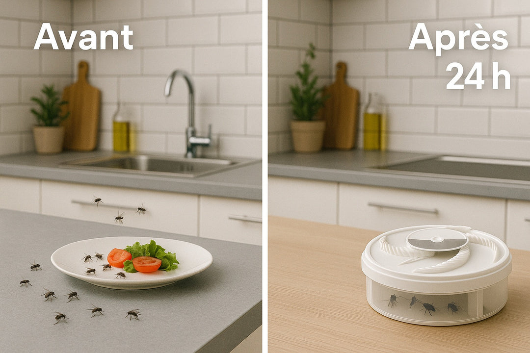 Kompaktowa, elektryczna pułapka na muchy LED z USB, z białego plastiku, która przyciąga i łapie muchy bez szkodliwych chemikaliów.