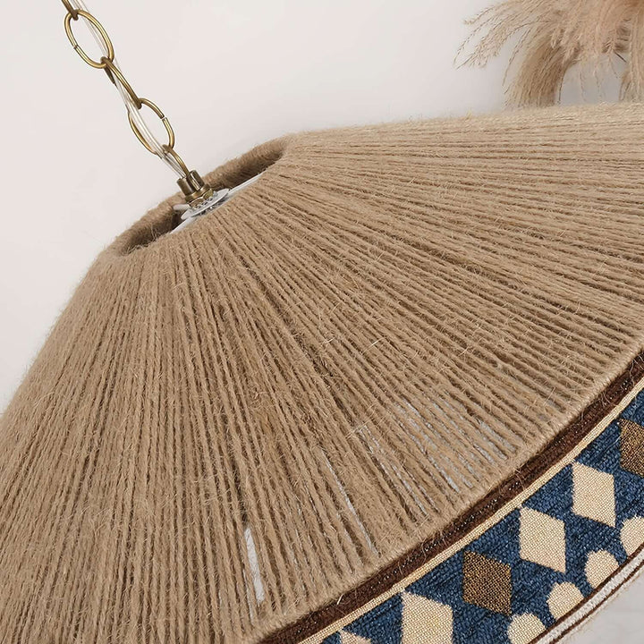 Lampa wisząca boho z frędzlami w kolorze niebieskim