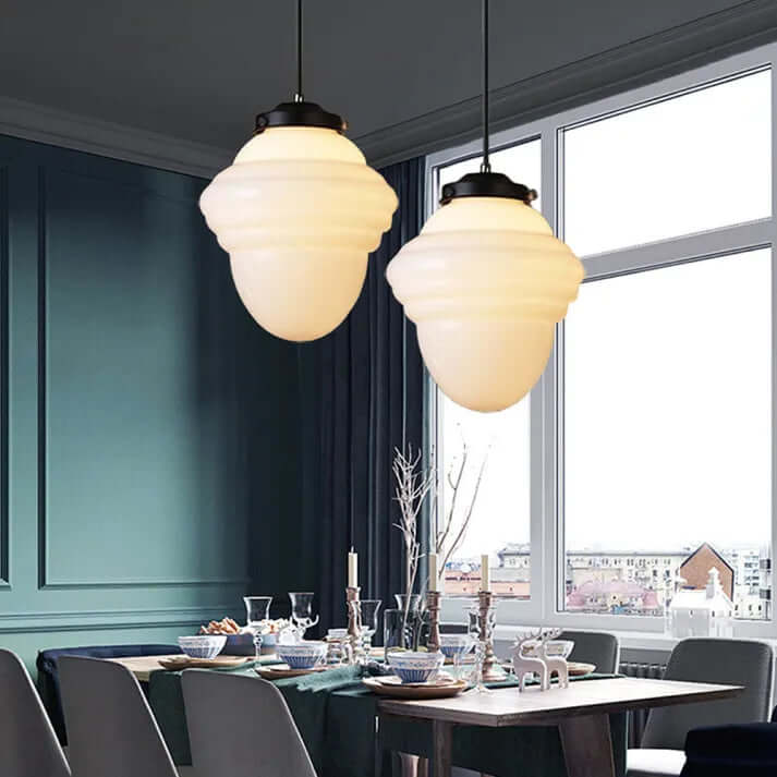 Wisząca lampa geometryczna z mlecznego białego szkła w stylu vintage
