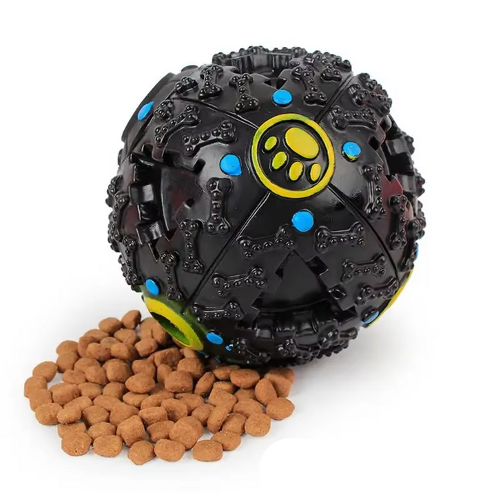 Interaktywna piłka dla psa, żywy kolor, dozownik przysmaków, stymulacja mentalna, wbudowany dźwięk, trwała zabawka.