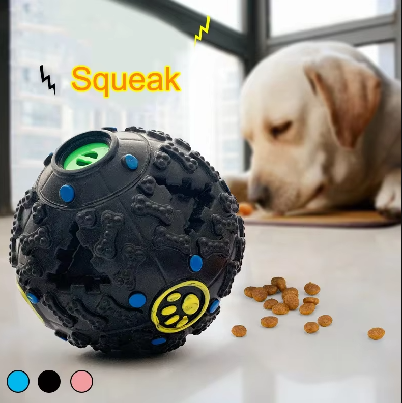 Interaktywna piłka dla psa, żywy kolor, dozownik przysmaków, stymulacja mentalna, wbudowany dźwięk, trwała zabawka.