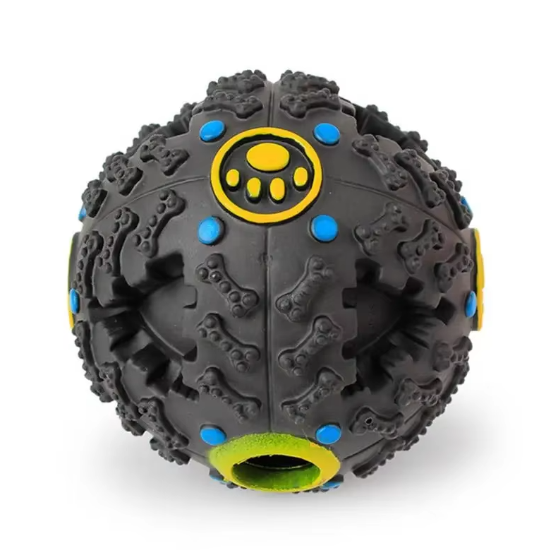 Interaktywna piłka dla psa, żywy kolor, dozownik przysmaków, stymulacja mentalna, wbudowany dźwięk, trwała zabawka.