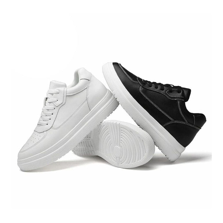 Męskie sneakersy podwyższające, cholewka z siateczki, ukryta wkładka, eleganckie, komfortowe, wysokość +6 cm, czarne, białe, szare.