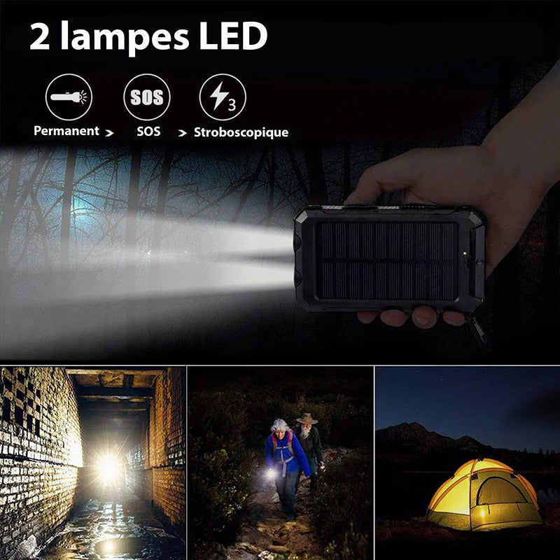 Zewnętrzna bateria słoneczna, szybkie ładowanie, wodoodporna, kompaktowa konstrukcja z panelami słonecznymi, idealna na aktywności na świeżym powietrzu.