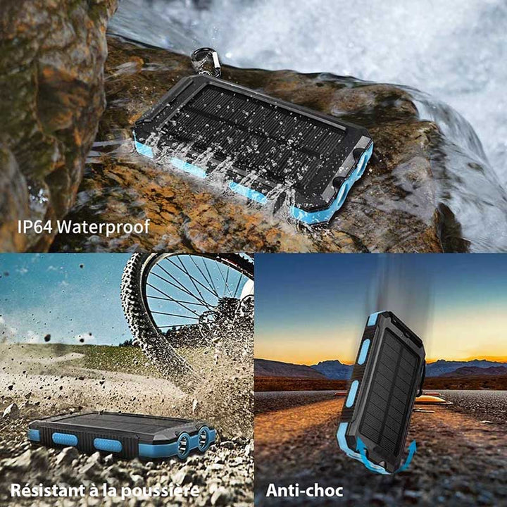 Zewnętrzna bateria słoneczna, szybkie ładowanie, wodoodporna, kompaktowa konstrukcja z panelami słonecznymi, idealna na aktywności na świeżym powietrzu.