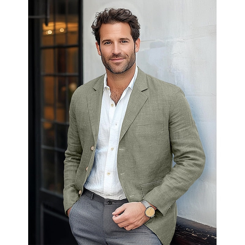 Szykowna męska marynarka w kolorze niebieskim, luźny krój, czarne guziki, dla profesjonalnej i codziennej elegancji.