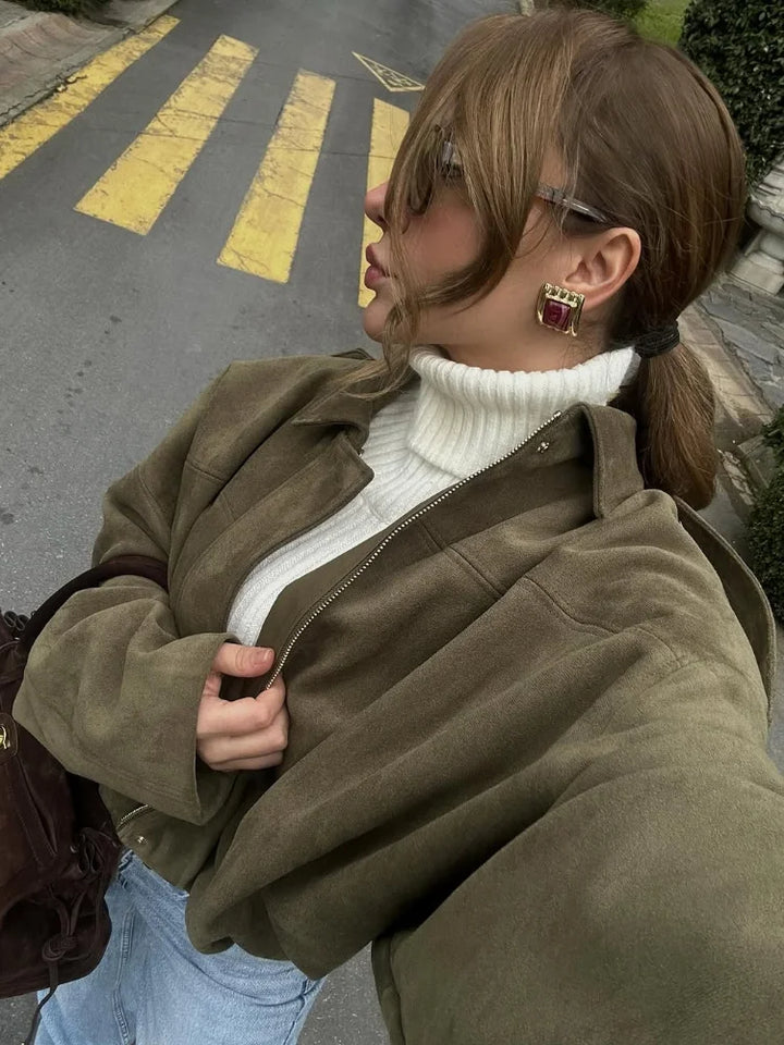 Damska kurtka pilotka z zamkiem błyskawicznym, styl bomber, ponadczasowa, idealna na wiosnę-lato.
