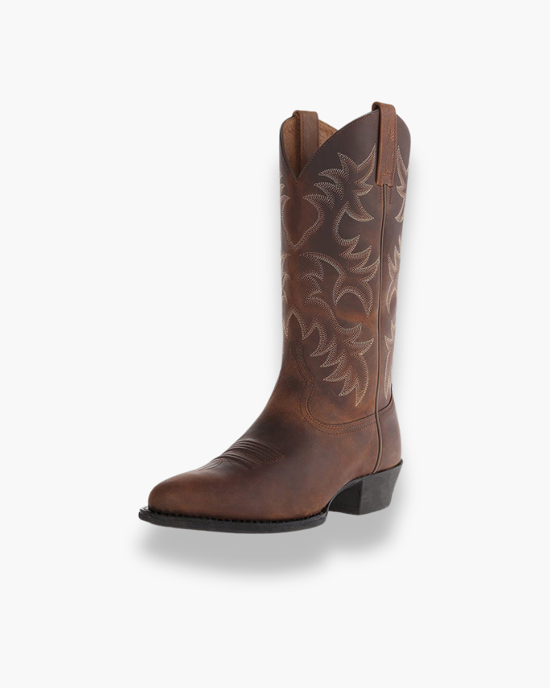 Kowbojki damskie western eleganckie, skórzane brązowe, staranne szwy, ponadczasowy styl, wyhoda premium