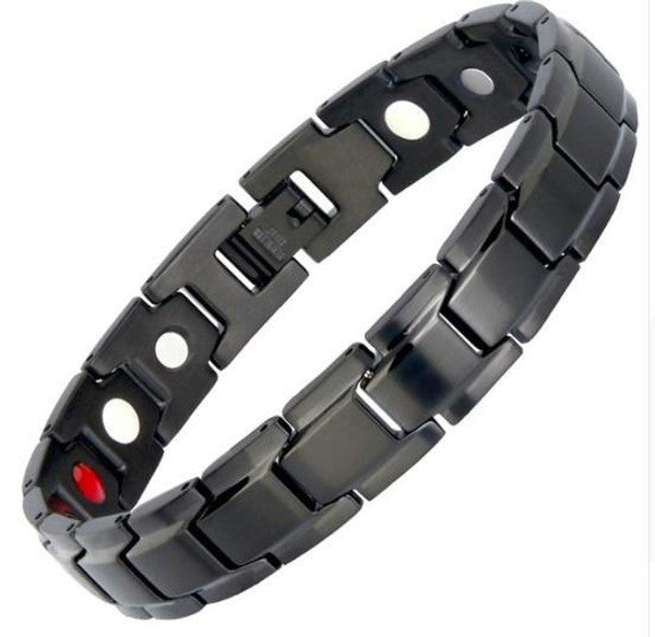 Elegancka bransoletka magnetyczna w kolorze czarnym i srebrnym, z kamieniami ochry, oferująca równowagę energetyczną i korzyści terapeutyczne.