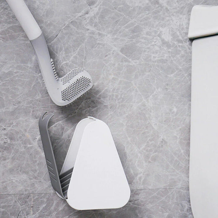 Ergonomiczna szczotka do toalety w kształcie litery L, nowoczesny design dla efektywnego czyszczenia, trwałe i łatwe w pielęgnacji materiały.