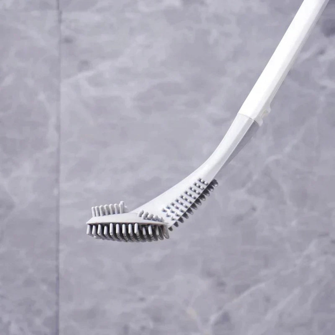 Ergonomiczna szczotka do toalety w kształcie litery L, nowoczesny design dla efektywnego czyszczenia, trwałe i łatwe w pielęgnacji materiały.