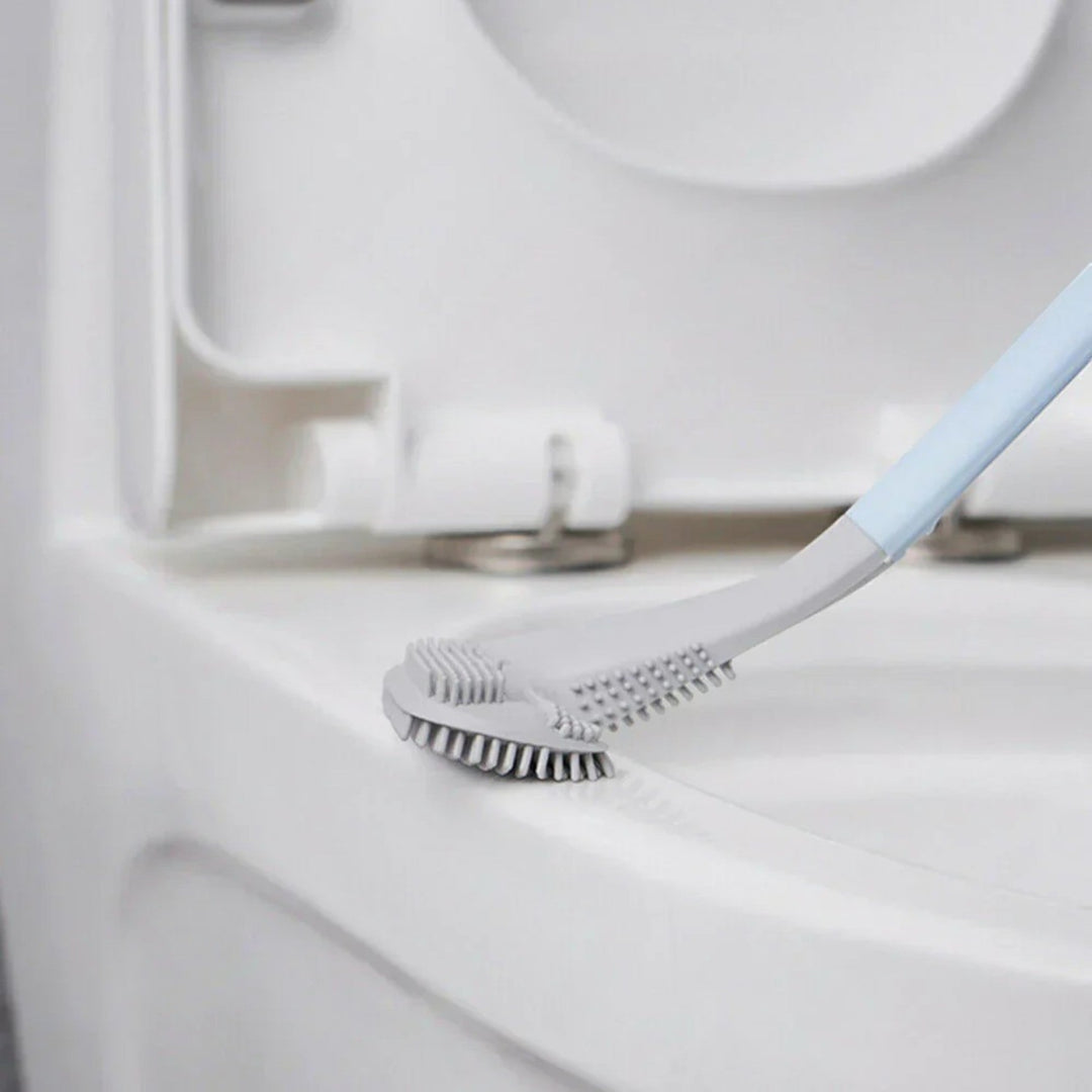 Ergonomiczna szczotka do toalety w kształcie litery L, nowoczesny design dla efektywnego czyszczenia, trwałe i łatwe w pielęgnacji materiały.