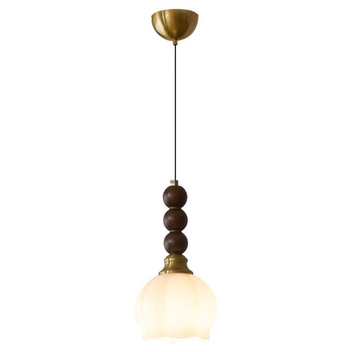 Elegancka szklana, drewniana i metalowa lampa wisząca