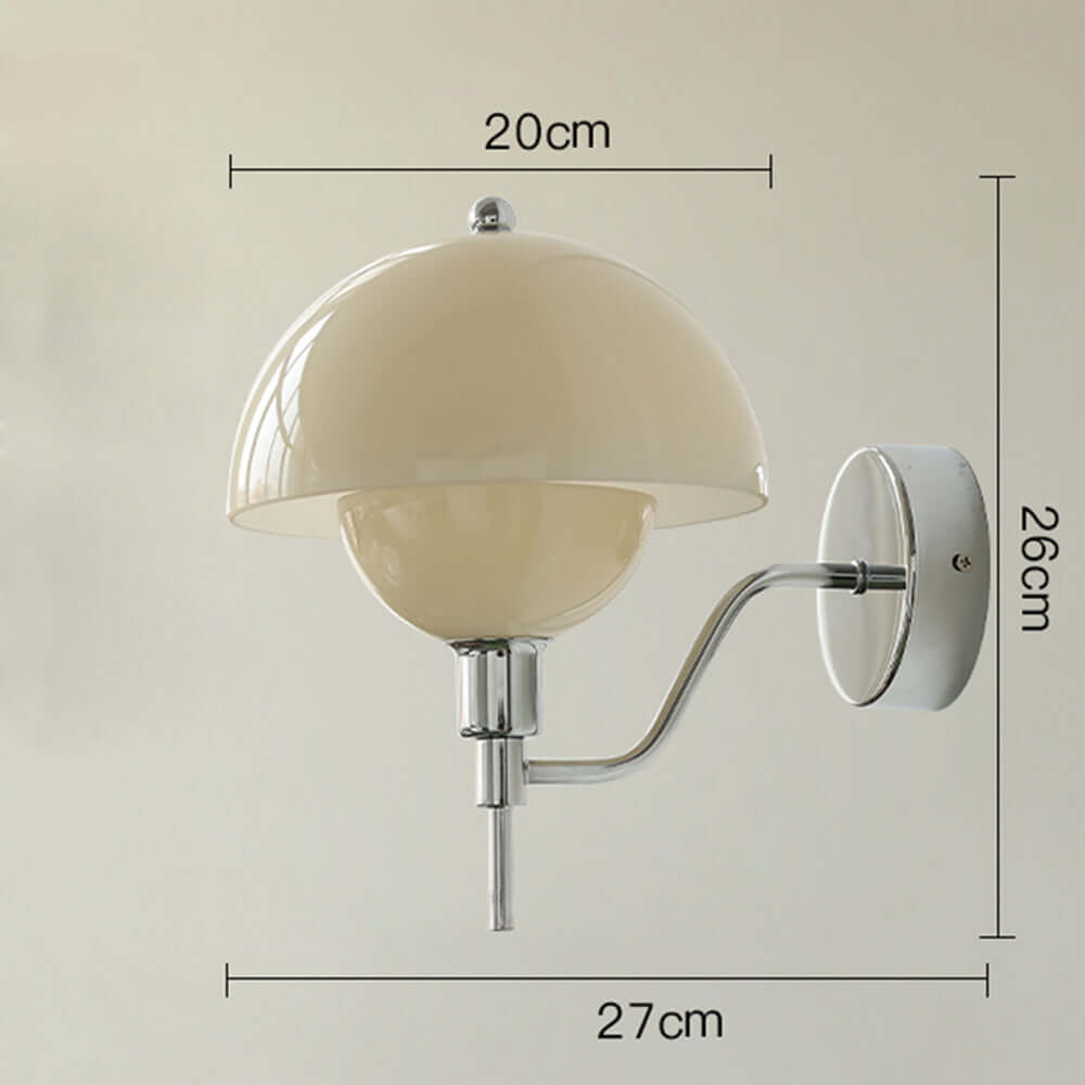 Lampa ścienna w kształcie grzyba, kremowa, włączona