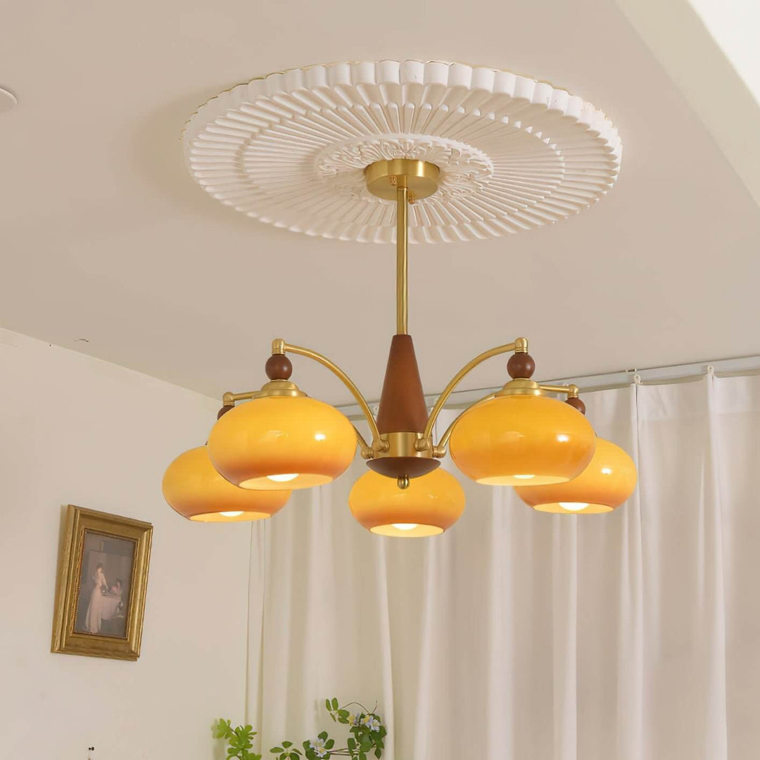 Industrialna Lampa Wisząca Retro - Karmelowa, 5 głowic