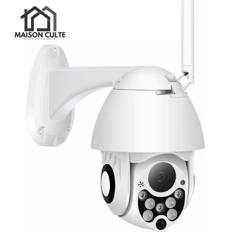Bezprzewodowa zewnętrzna kamera bezpieczeństwa, odporna na warunki atmosferyczne, dyskretny design, monitoring dzień i noc.
