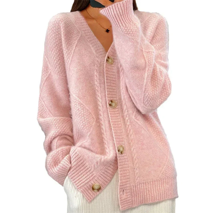 Dzianinowy kardigan V-neck z miękkiej dzianiny, z detalami wykończonymi guzikami, dodaje wyrafinowania Twojej eleganckiej i wygodnej stylizacji